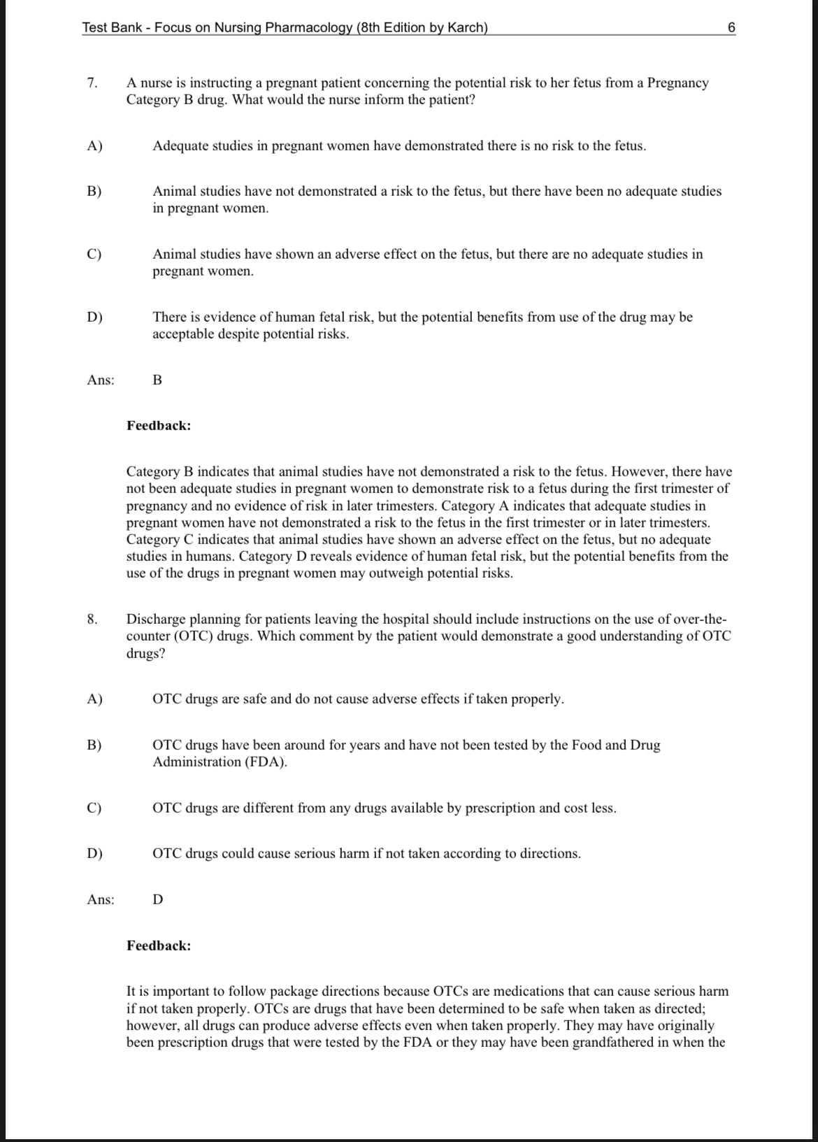 Test Bank for Focus on Nursing Pharmacology, 8th Edition by Amy M. Karch