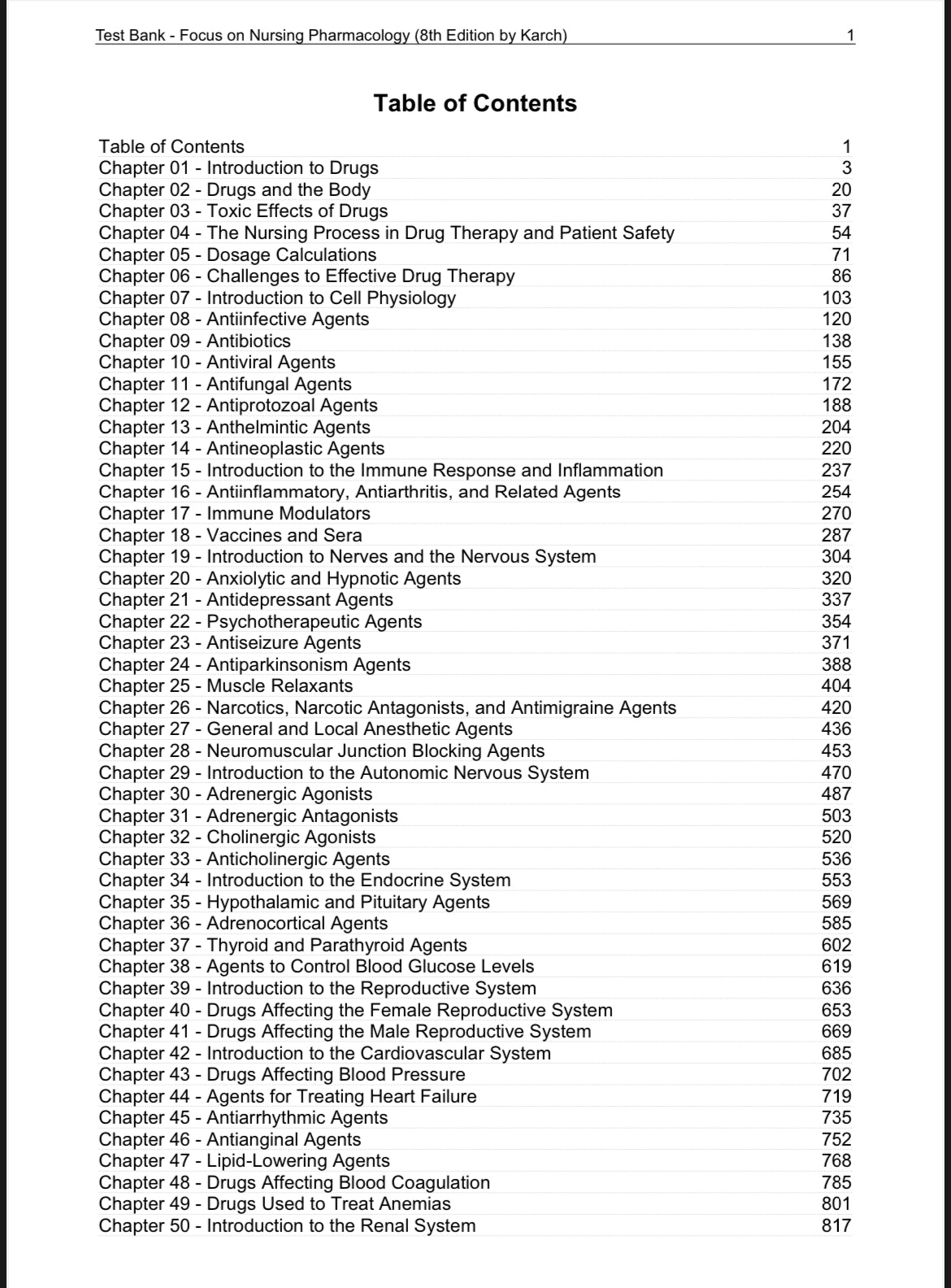 Test Bank for Focus on Nursing Pharmacology (8th Edition by Karch)