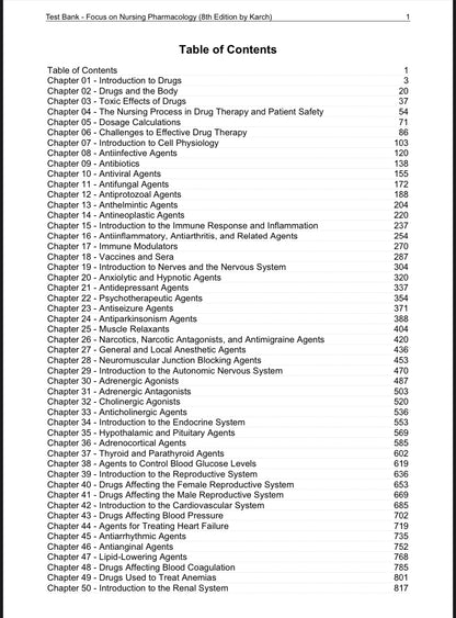 Test Bank for Focus on Nursing Pharmacology (8th Edition by Karch)