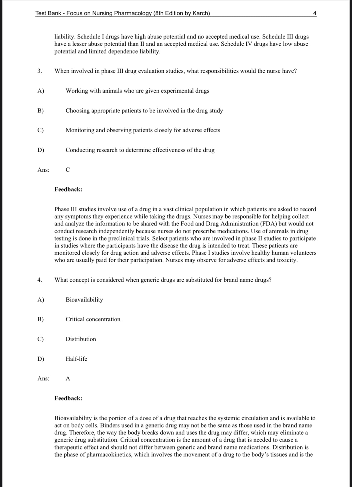 Test Bank for Focus on Nursing Pharmacology (8th Edition by Karch)