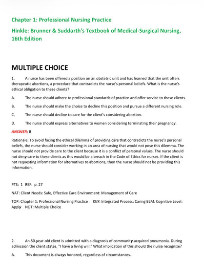 Test bank Brunner & Suddarth's Medical- Surgical Nursing 16th Edition by Hinkle