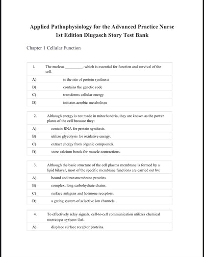 Applied Pathophysiology for the Advanced Practice Nurse 1st Edition Dlugasch Story Test Bank