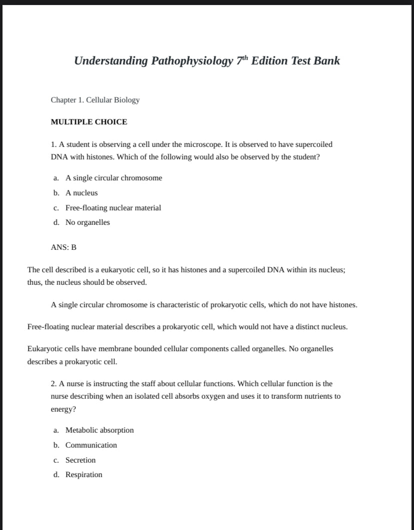 UNDERSTANDING PATHOPHYSIOLOGY 7th EDITION TEST BANK By Huether ...