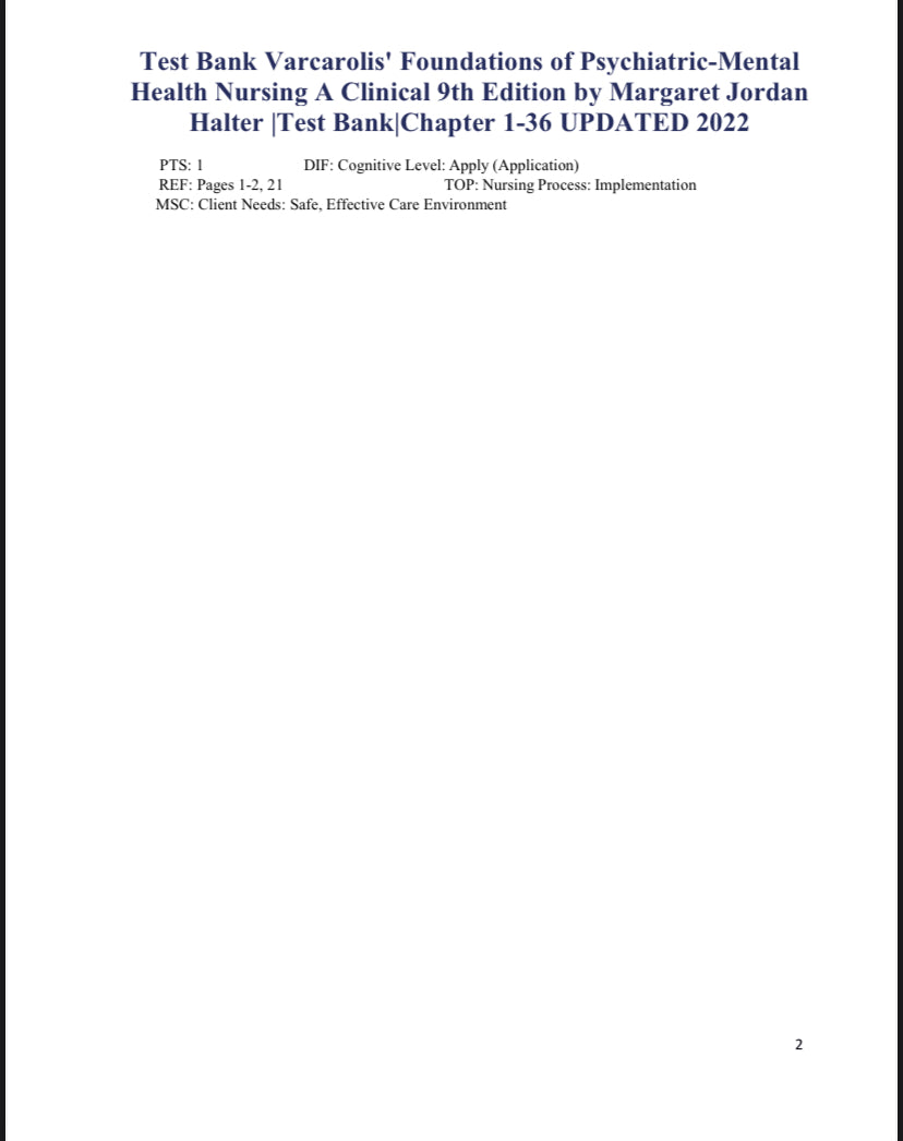 Test Bank Varcarolis' Foundations of Psychiatric-Mental Health Nursing A Clinical 9th Edition by Margaret Jordan Halter