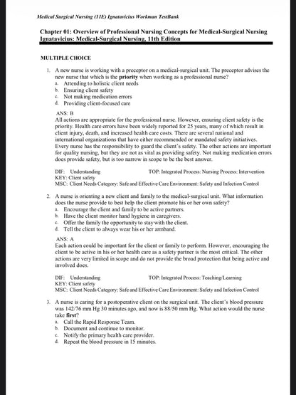 Test bank MEDICAL SURGICAL NURSING:CONCEPTS FOR CLINICAL JUDGEMENT AND COLLABORATIVE CARE 11TH EDITION IGNATAVICIUS